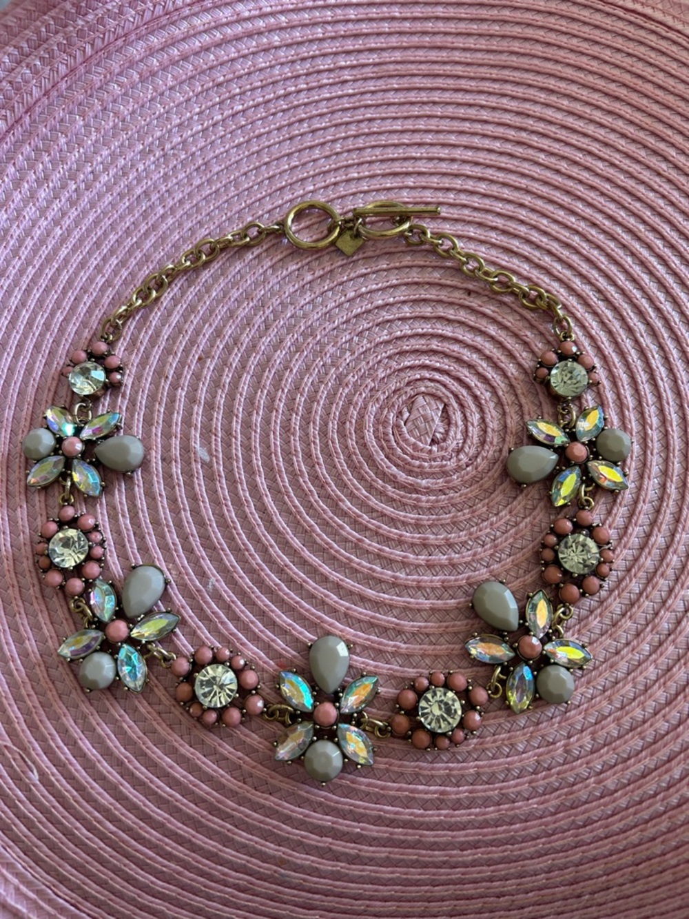 Pink and Gray Floral Crystal Statement Necklace